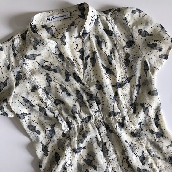 Kirra Tops - Kirra Sheer Cinched Top with Bird Design (Size S)